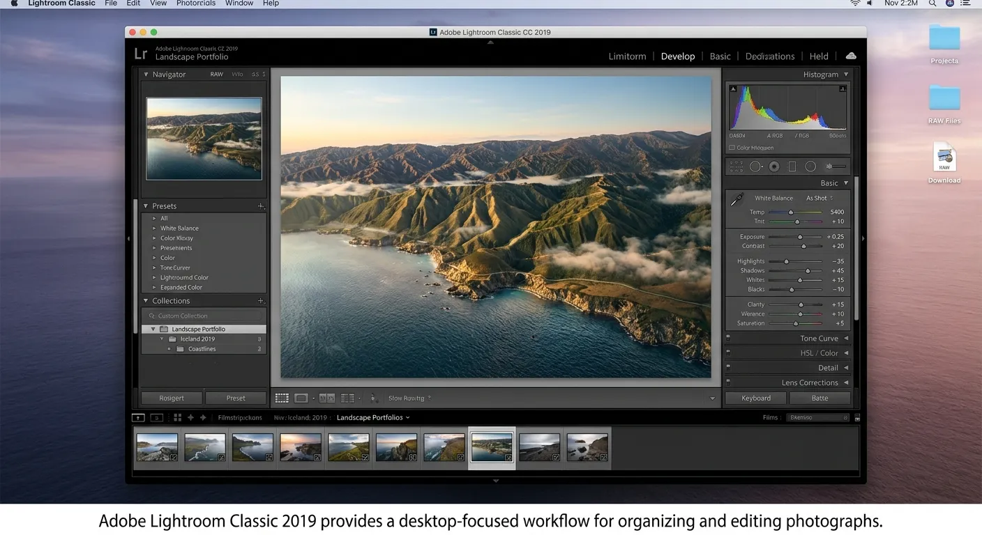Antarmuka pengeditan Adobe Lightroom Classic 2019