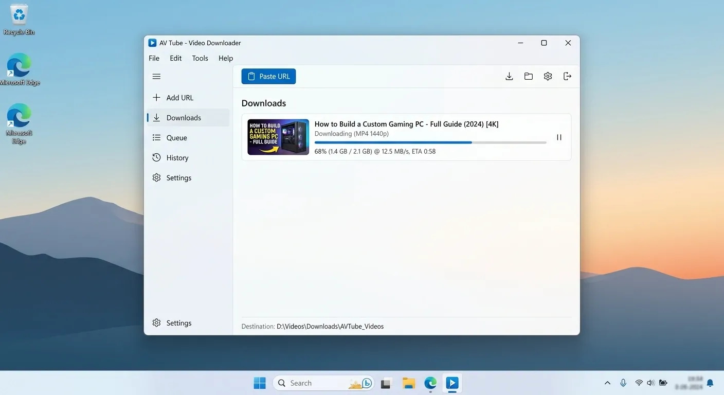 AV Tube proses download video di Windows