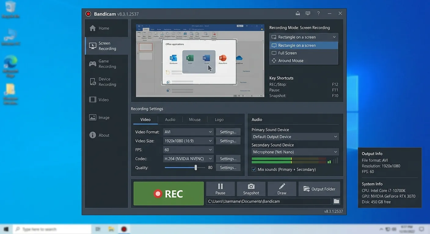 Download Bandicam 8.3.1.2537 main window