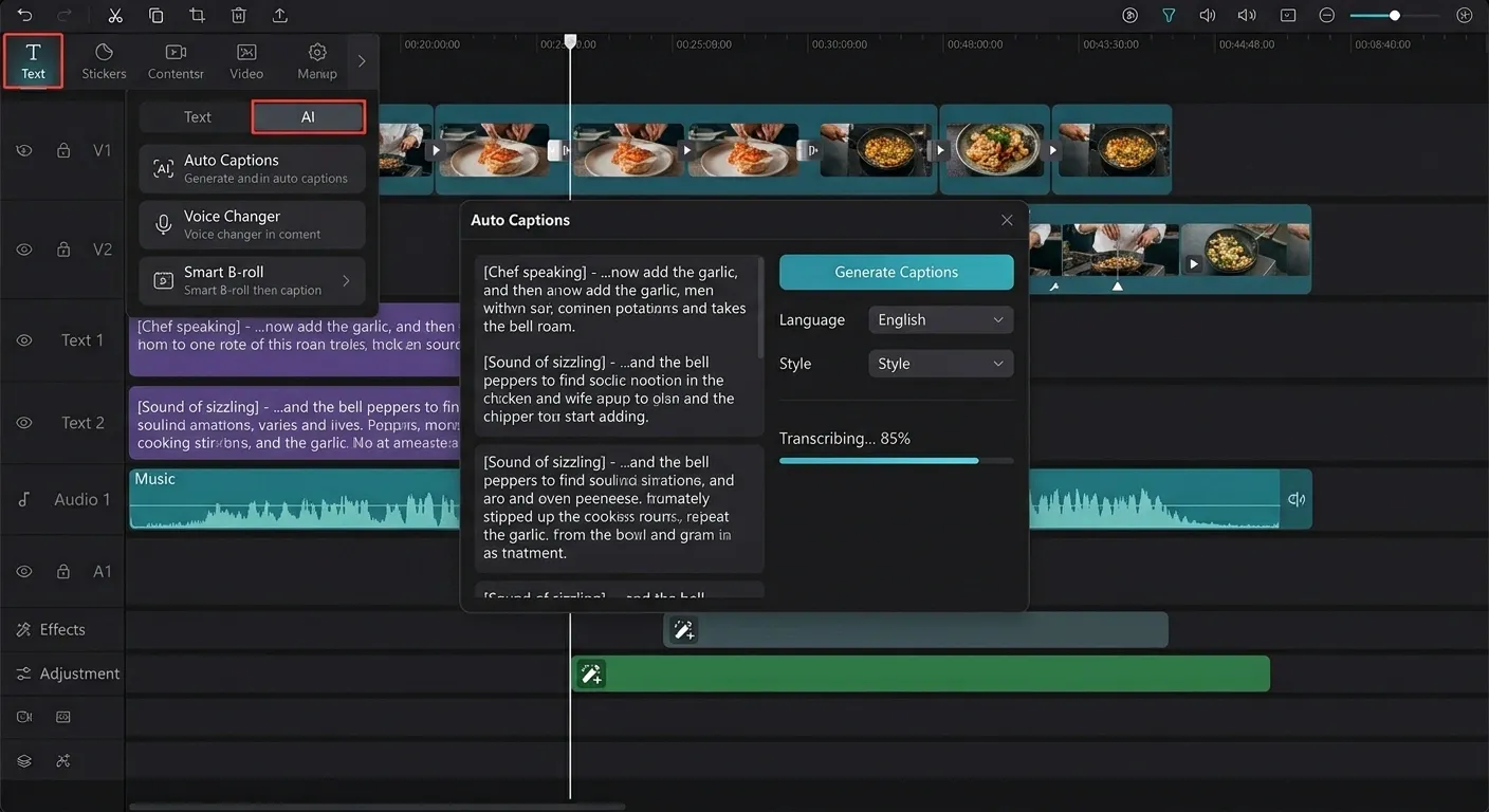 Fitur Auto Captions dan AI CapCut PC