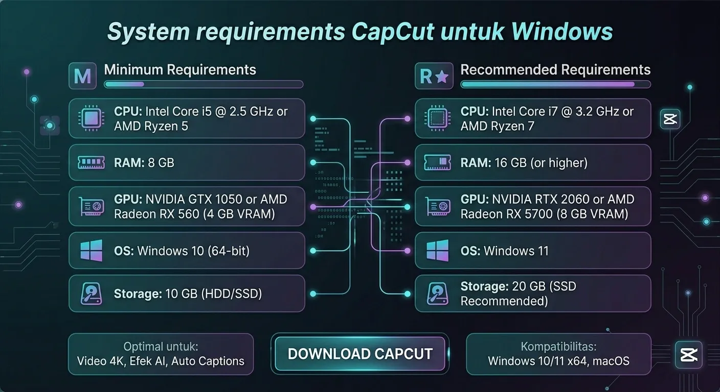 System requirements CapCut untuk Windows