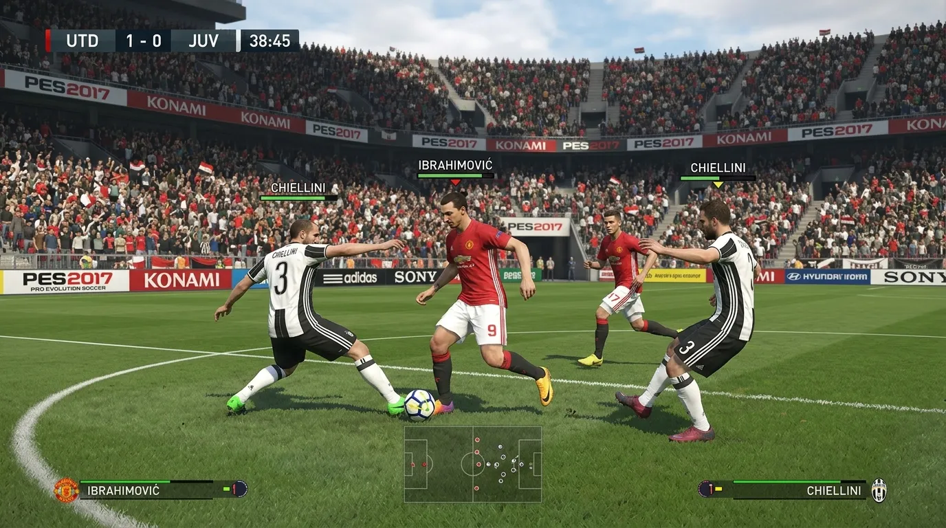 PES 2017 gameplay on Windows PC during a football match