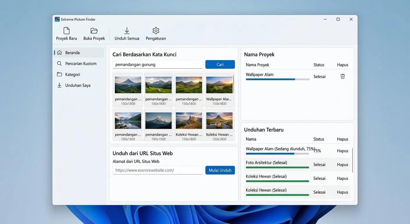 Software Extreme Picture Finder untuk mencari gambar dari web