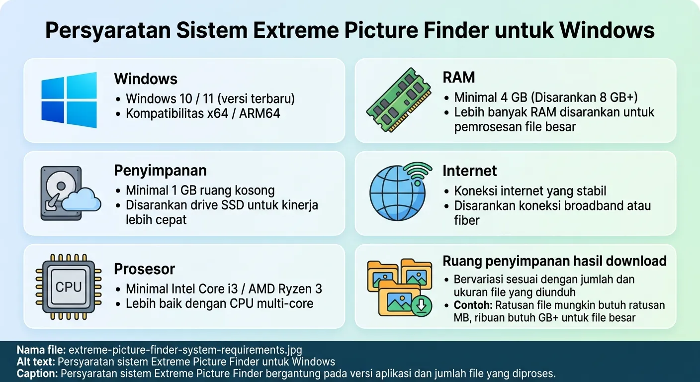 Persyaratan sistem Extreme Picture Finder untuk Windows