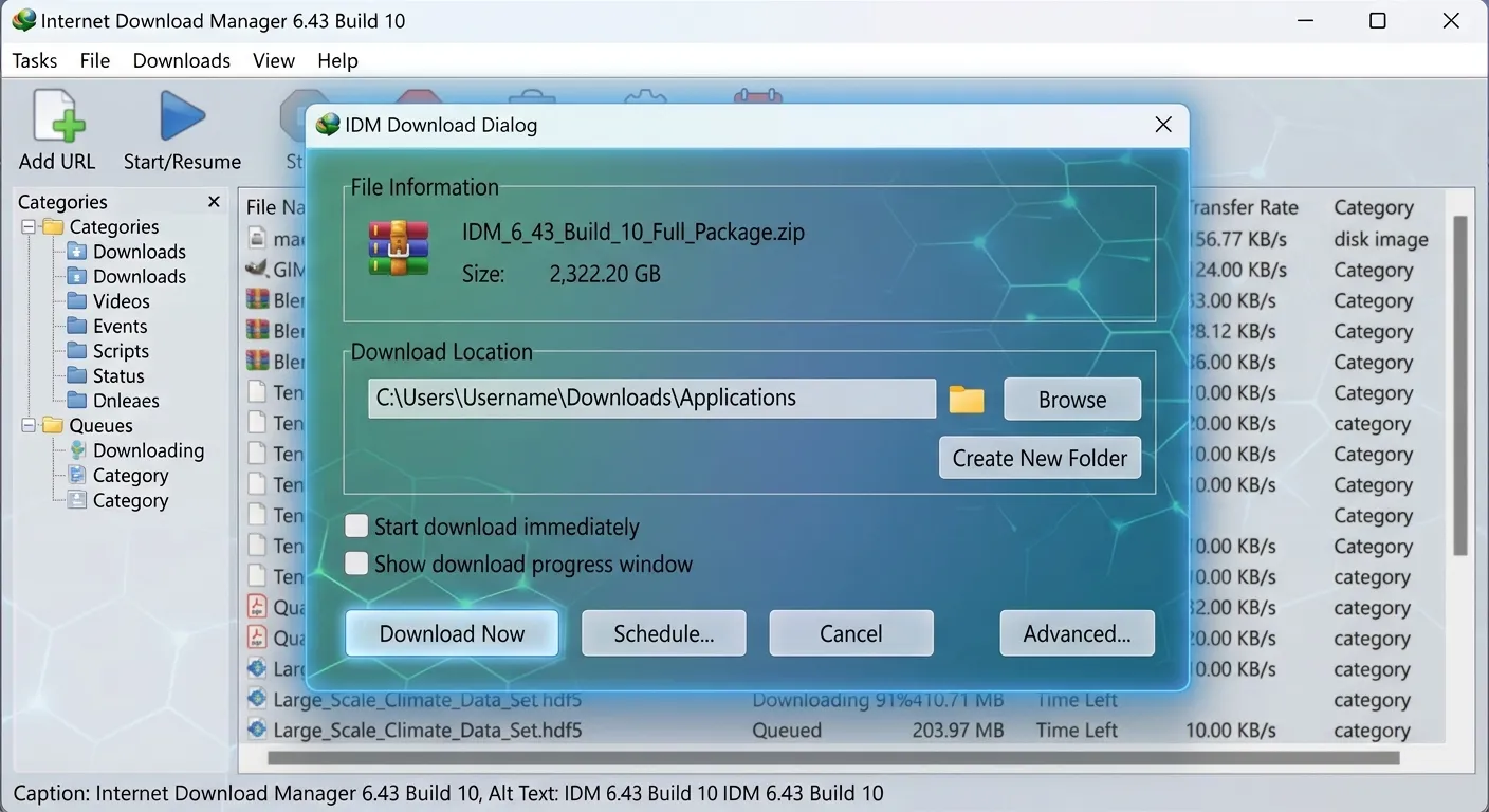 IDM 6.43 Build 10 download dialog