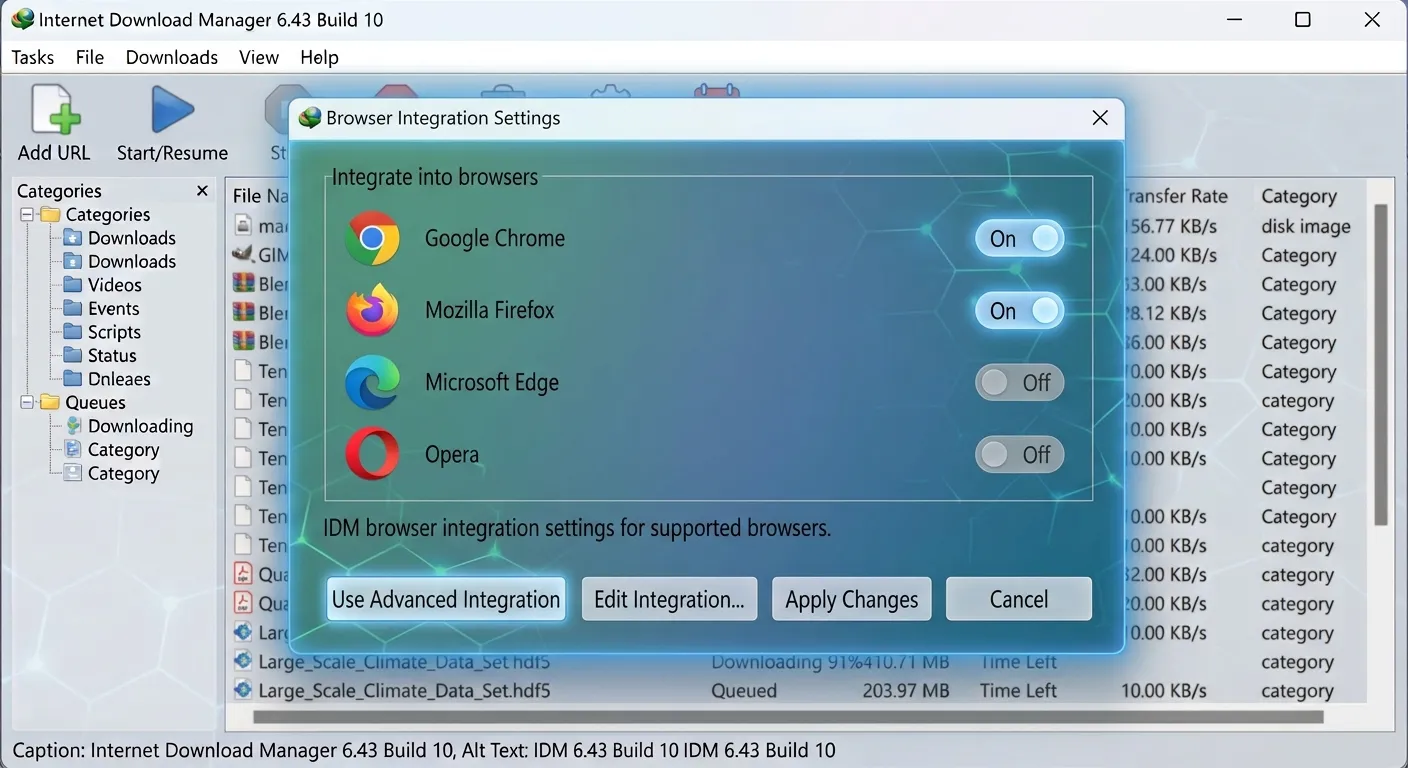 IDM browser integration settings