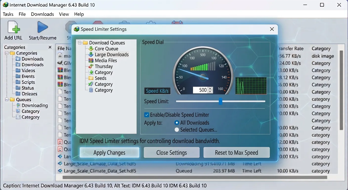 IDM speed limiter settings