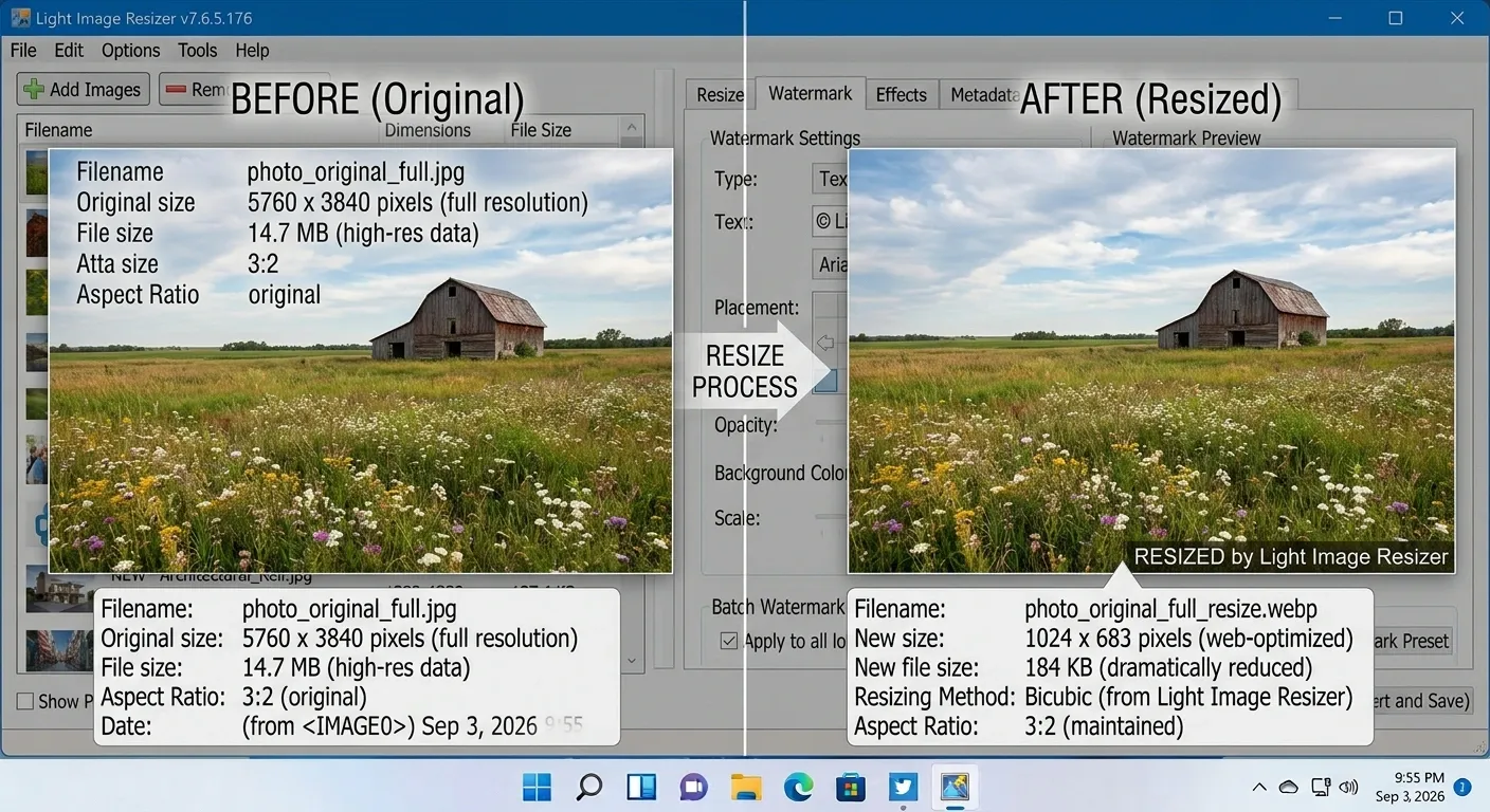 Light Image Resizer image resize before and after comparison