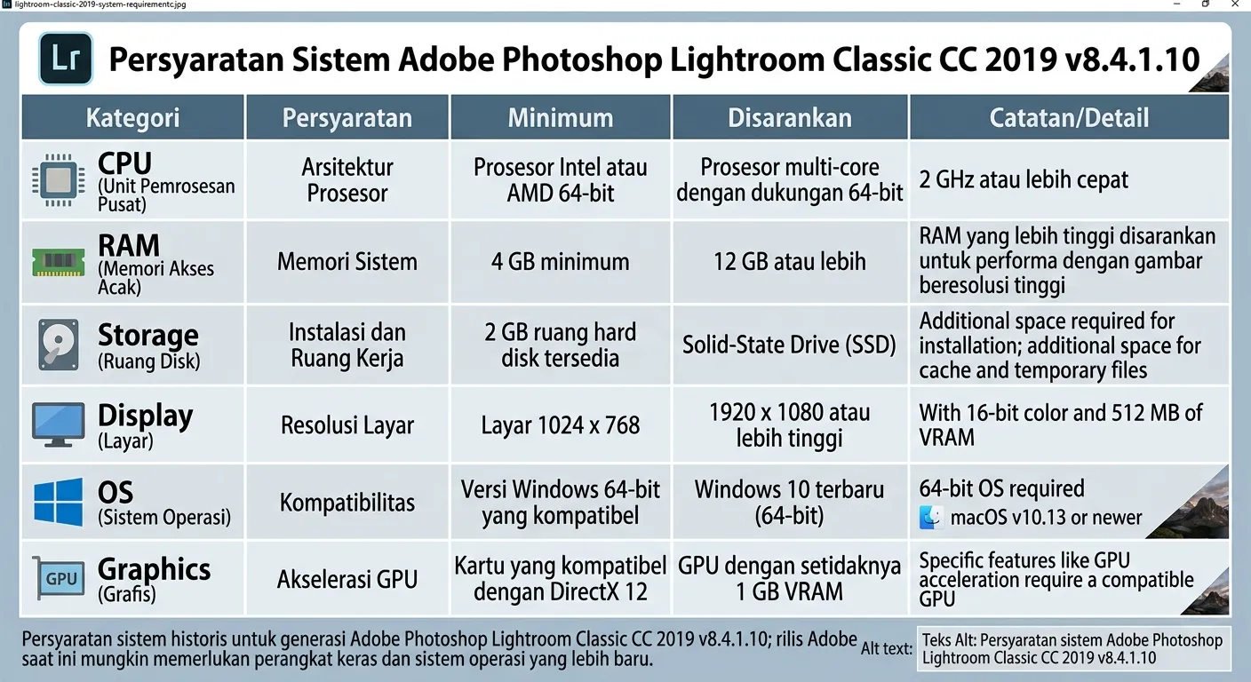 Persyaratan sistem Adobe Lightroom Classic 2019