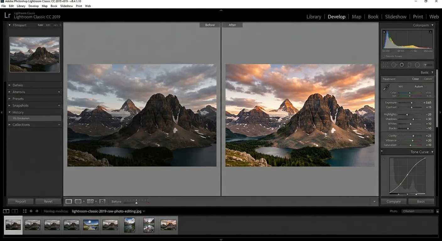 Modul Develop Lightroom Classic dengan penyesuaian foto