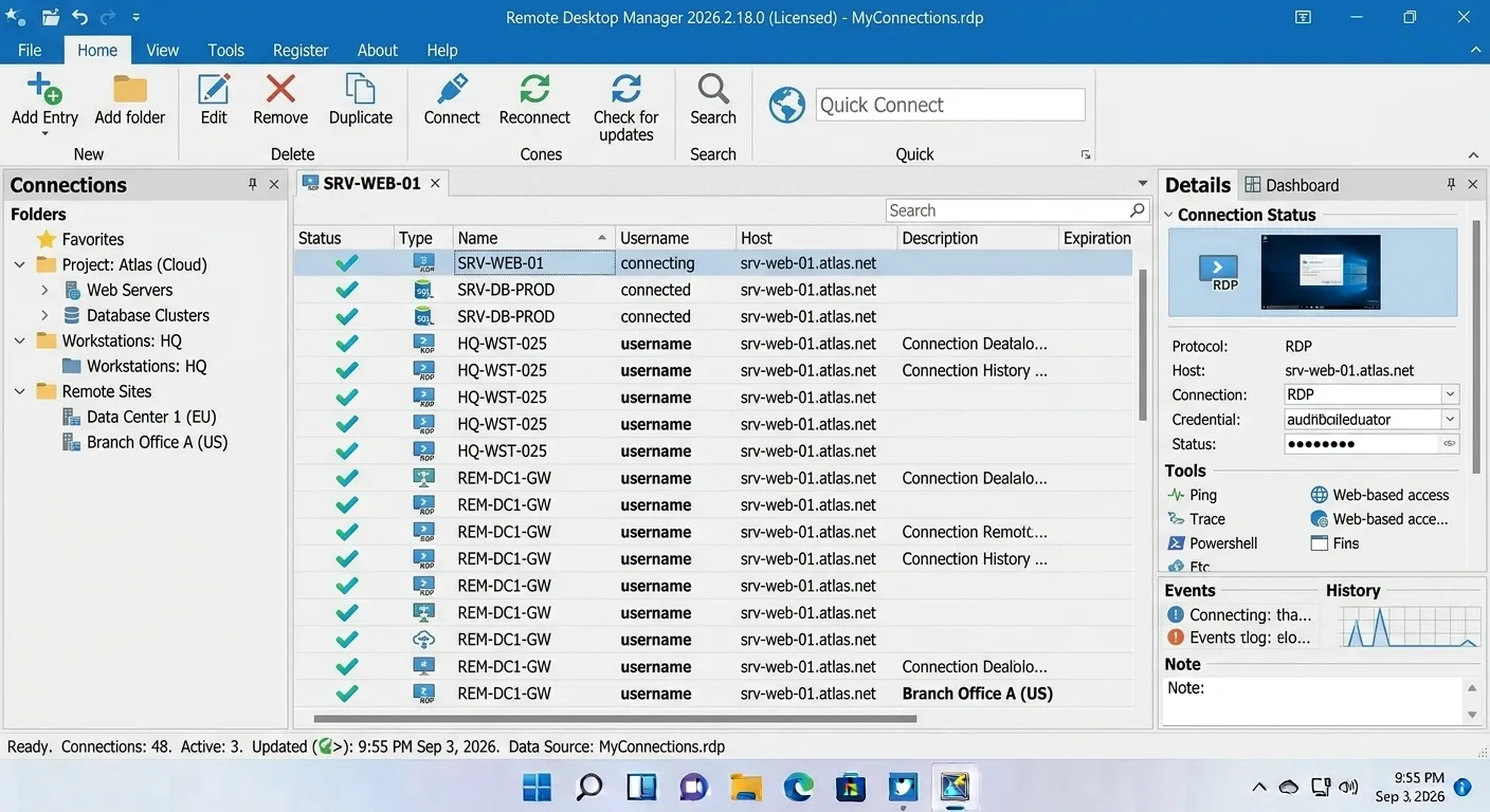 Remote Desktop Manager Windows interface