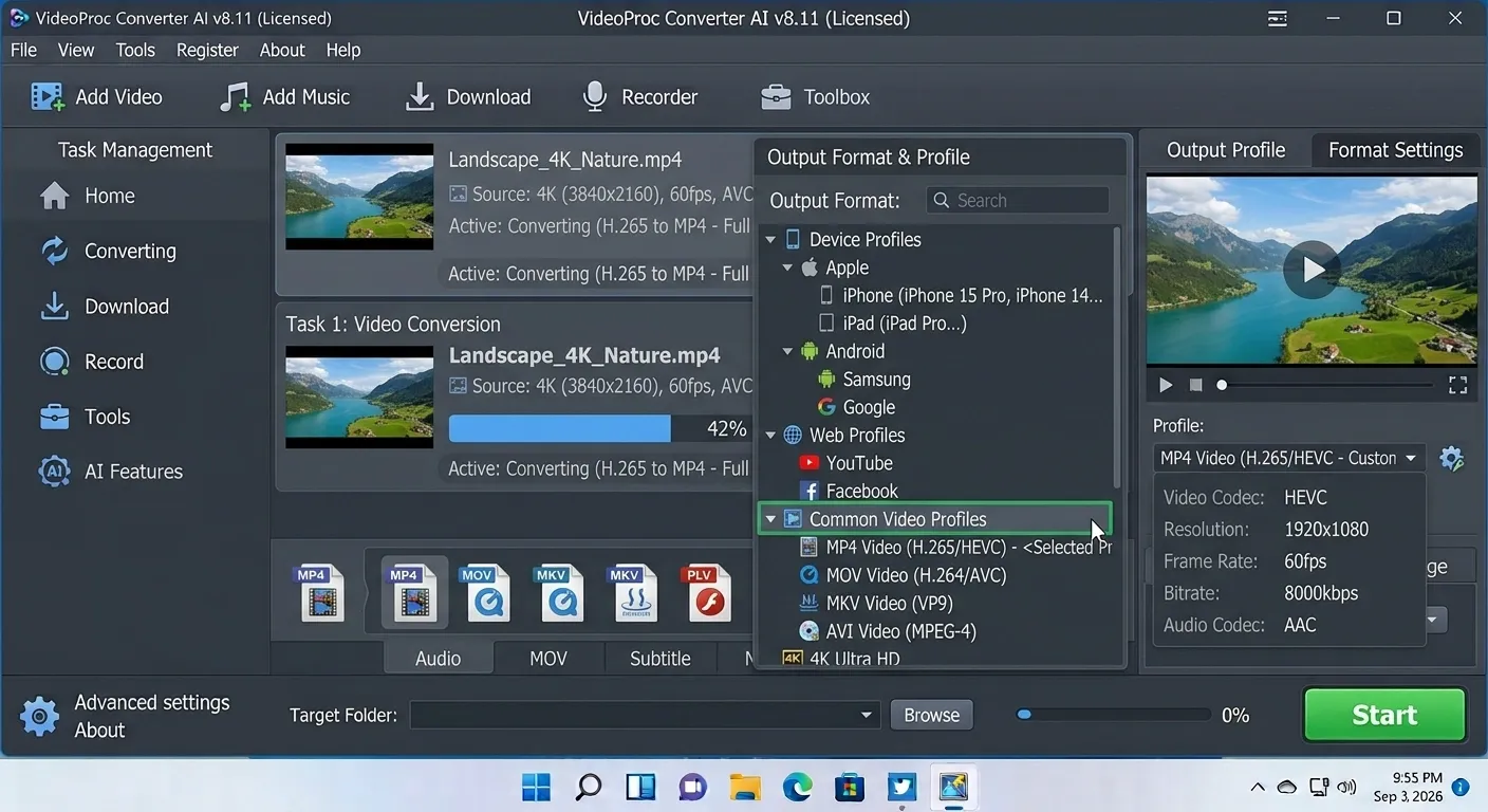 VideoProc Converter AI video conversion settings