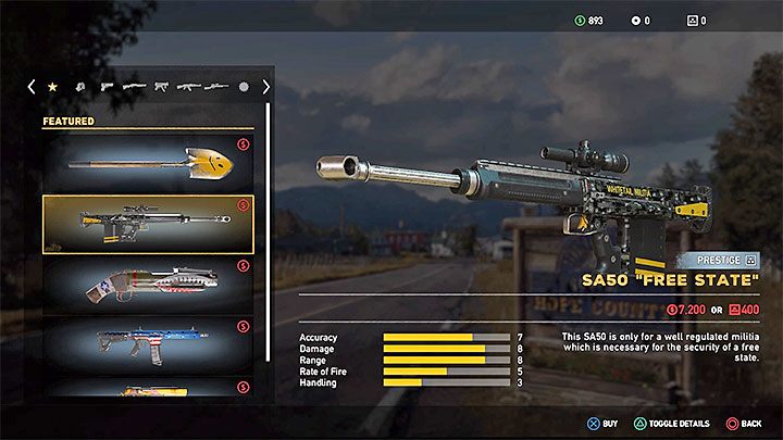 Visit any of the arms dealers (the pistol icon on the world map) if you want to get better weapons - How to get better weapons in Far Cry 5? - FAQ - Far Cry 5 Game Guide